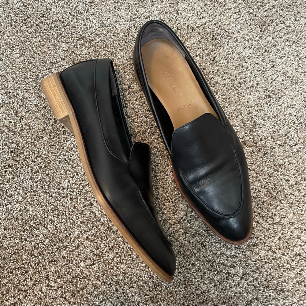 EVERLANE- The Modern Loafer Black Leather Slip-On Shoes Flats Women’s Sz 8.5